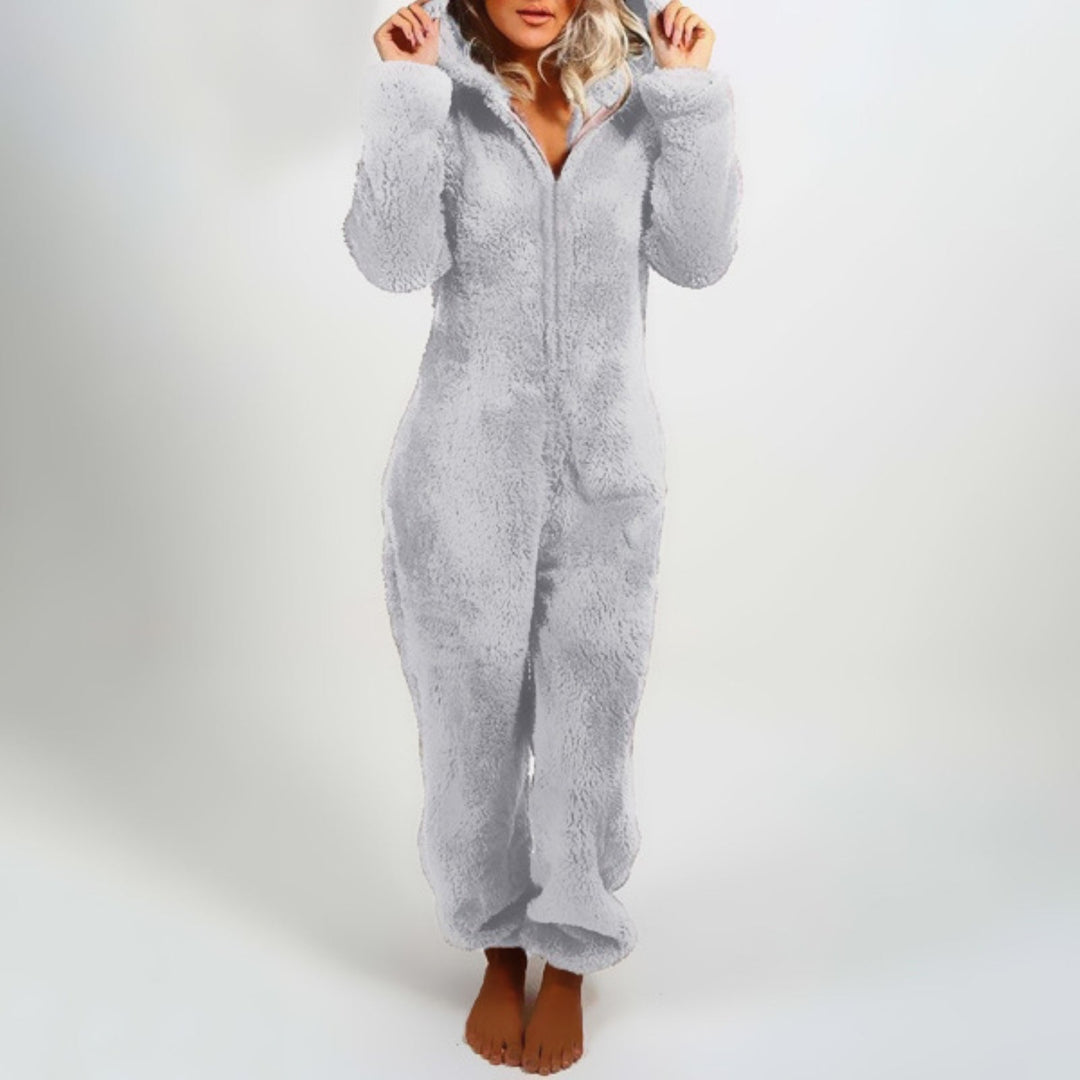 Elegancki Długi Fleece Overall z Kapturem