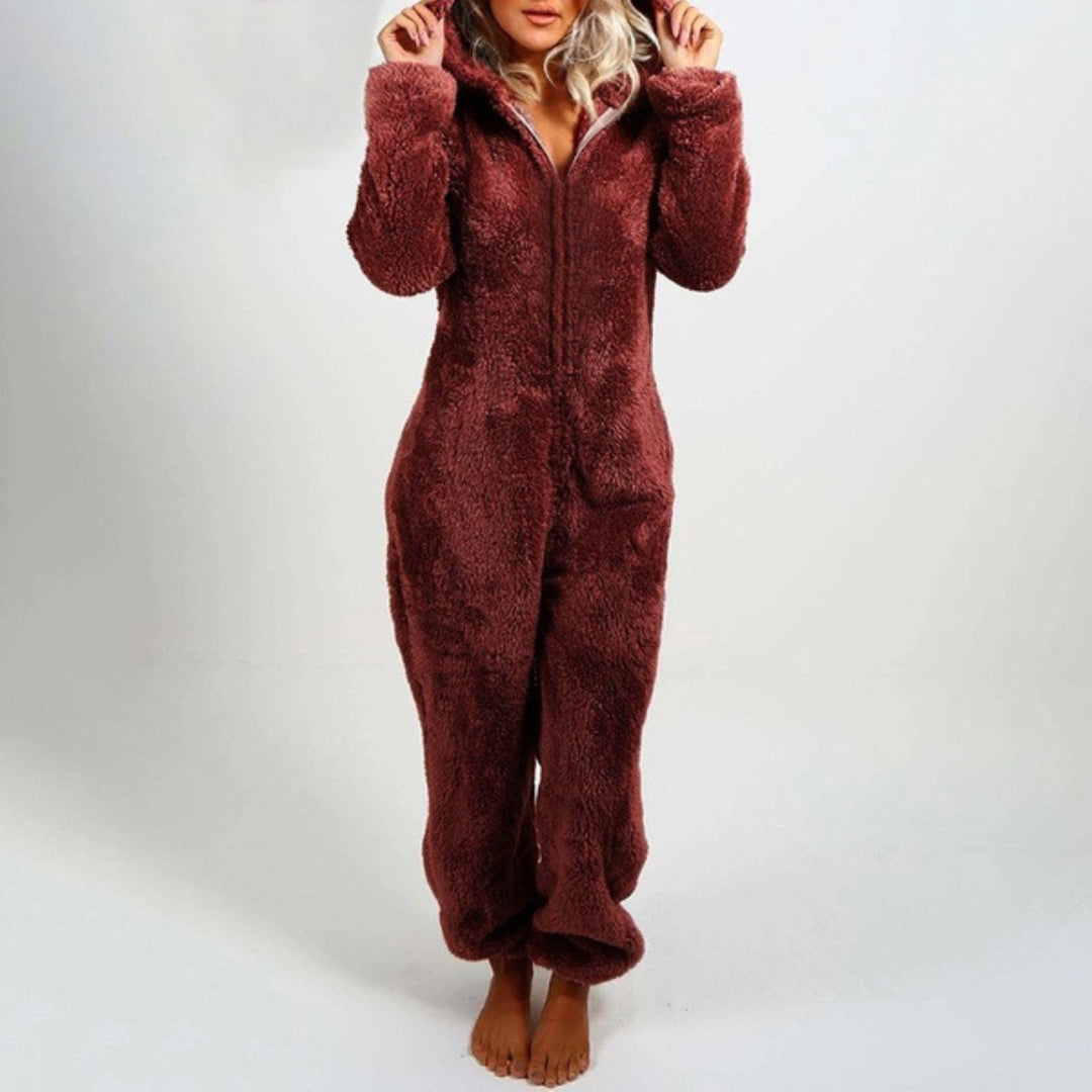 Elegancki Długi Fleece Overall z Kapturem