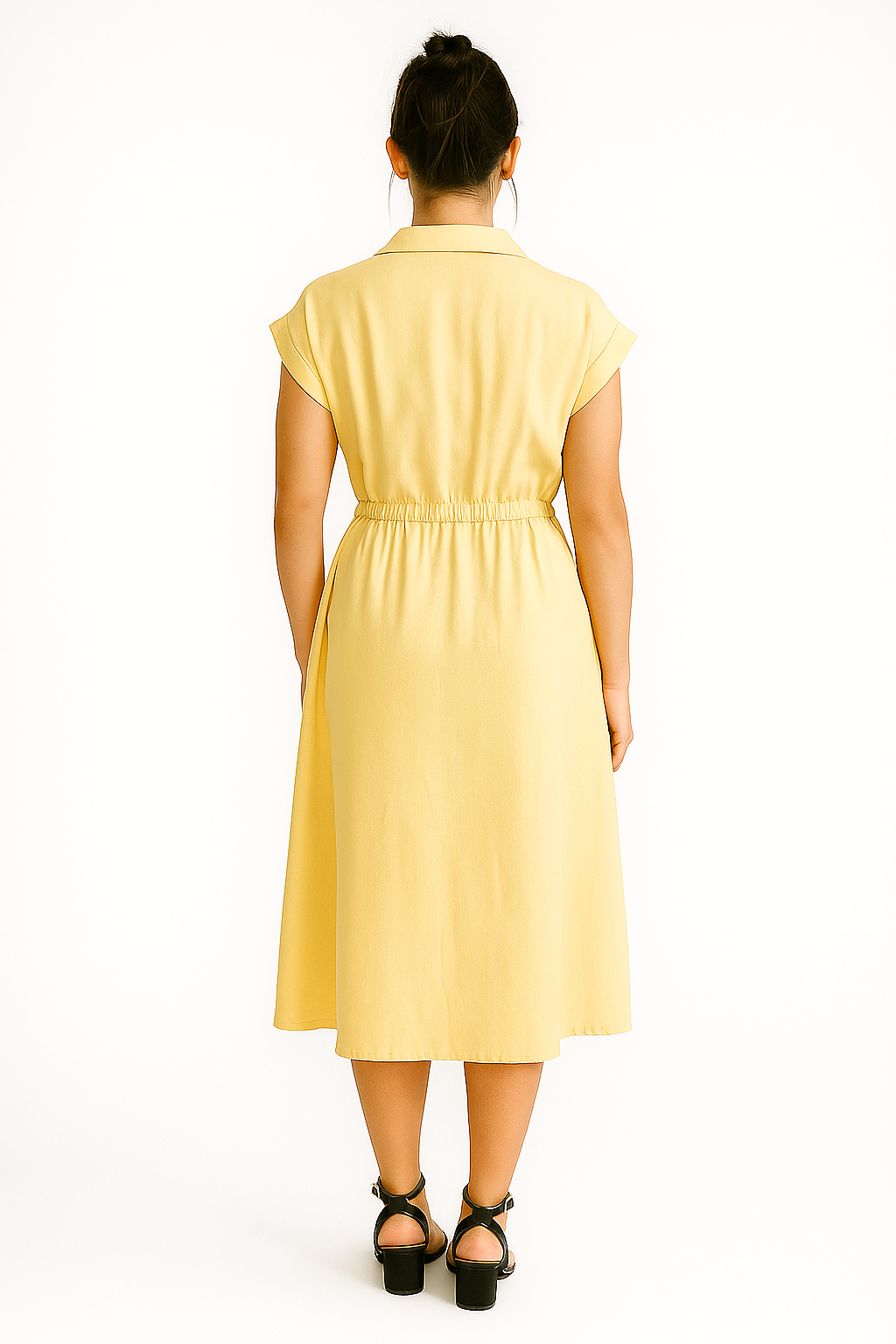 Żółta bawełniana sukienka koszulowa z paskiem