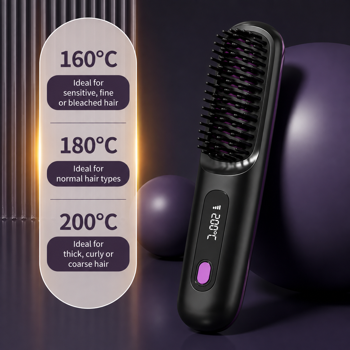 Prostownica do włosów | Technologia ceramiczna z jonami | Ładowana przez USB z kontrolą LCD