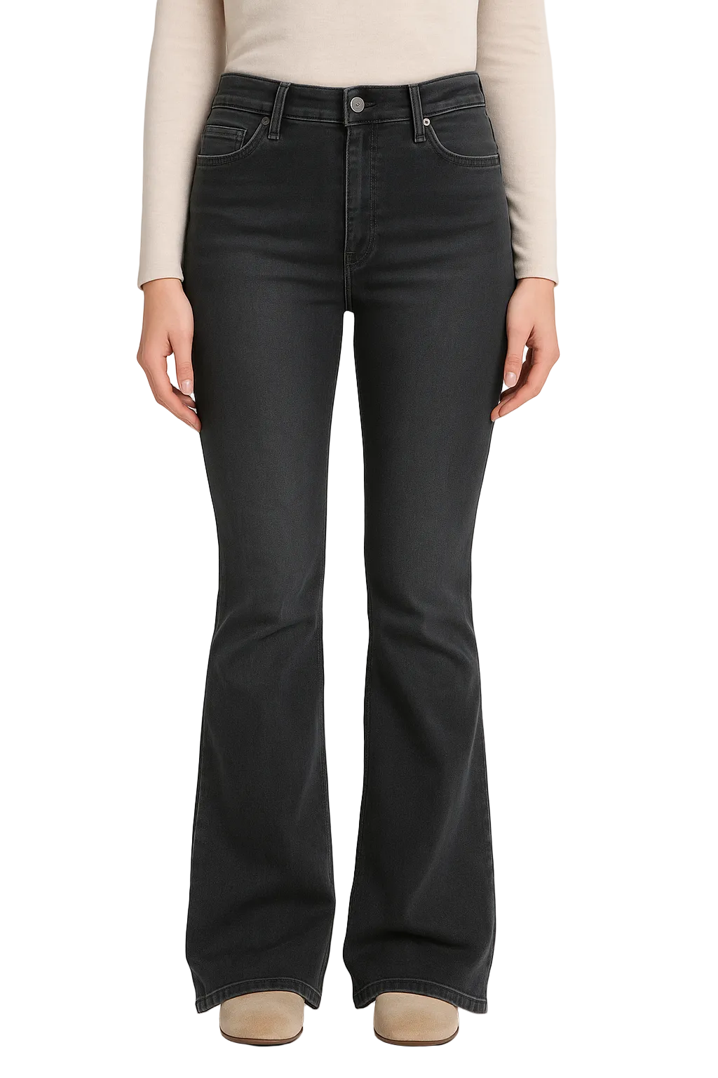 Czarne damskie jeansy z rozszerzanymi nogawkami i wysokim stanem