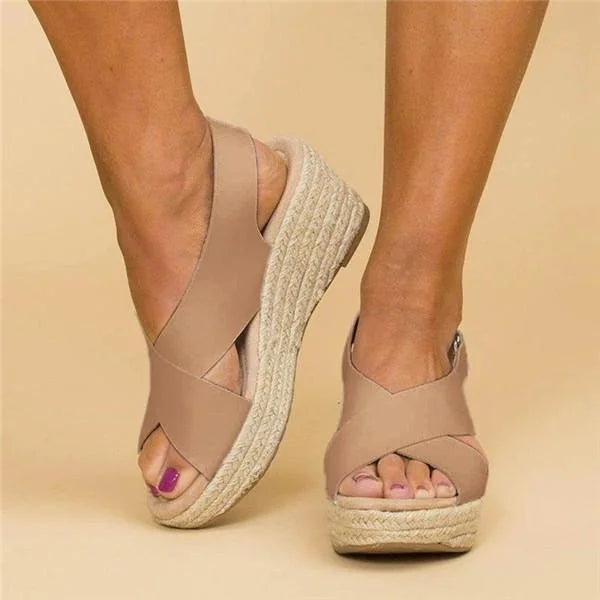 Espadryle Damskie | Ortopedyczny Obcas Koturnowy | Elastyczny Pasek Krzyżowy