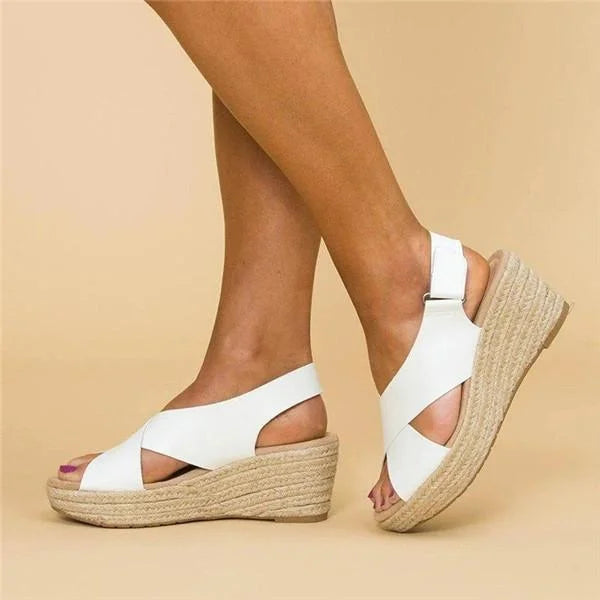 Espadryle Damskie | Ortopedyczny Obcas Koturnowy | Elastyczny Pasek Krzyżowy