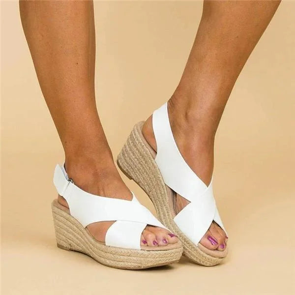 Espadryle Damskie | Ortopedyczny Obcas Koturnowy | Elastyczny Pasek Krzyżowy