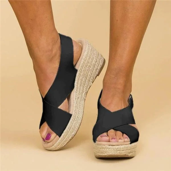 Espadryle Damskie | Ortopedyczny Obcas Koturnowy | Elastyczny Pasek Krzyżowy