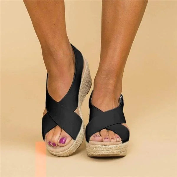 Espadryle Damskie | Ortopedyczny Obcas Koturnowy | Elastyczny Pasek Krzyżowy