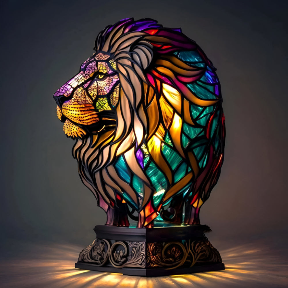 Lampa Stołowa Witrażowa z Motywem Zwierząt