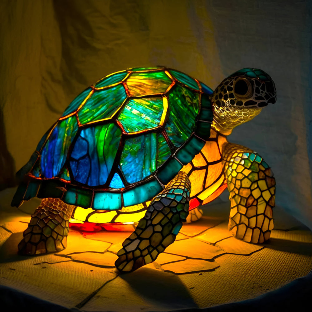 Lampa Stołowa Witrażowa z Motywem Zwierząt