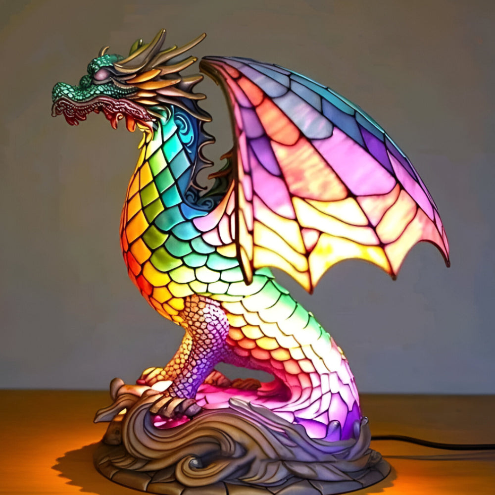 Lampa Stołowa Witrażowa z Motywem Zwierząt
