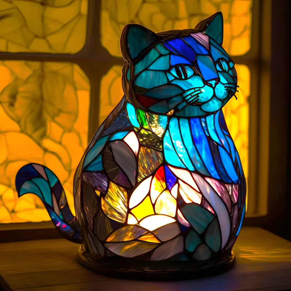 Lampa Stołowa Witrażowa z Motywem Zwierząt