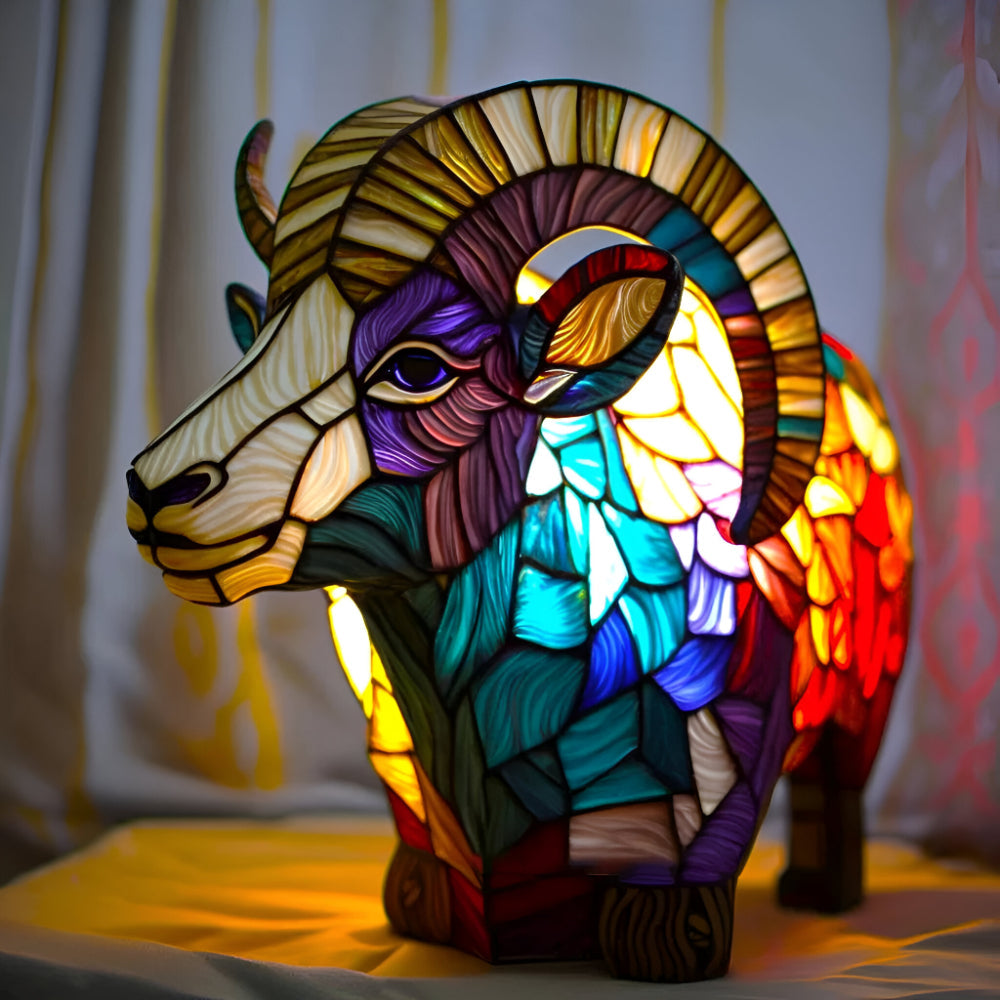 Lampa Stołowa Witrażowa z Motywem Zwierząt