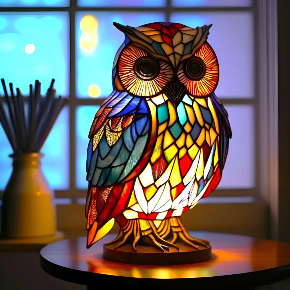 Lampa Stołowa Witrażowa z Motywem Zwierząt