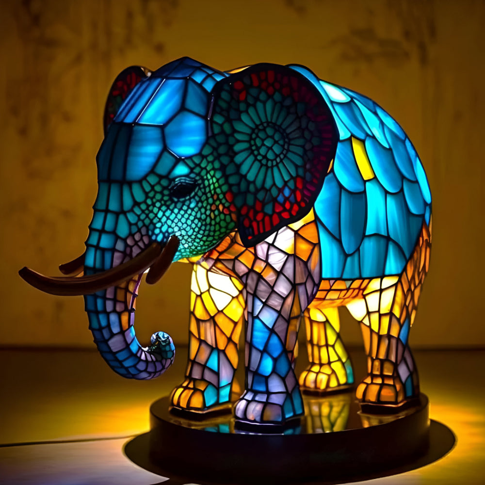 Lampa Stołowa Witrażowa z Motywem Zwierząt