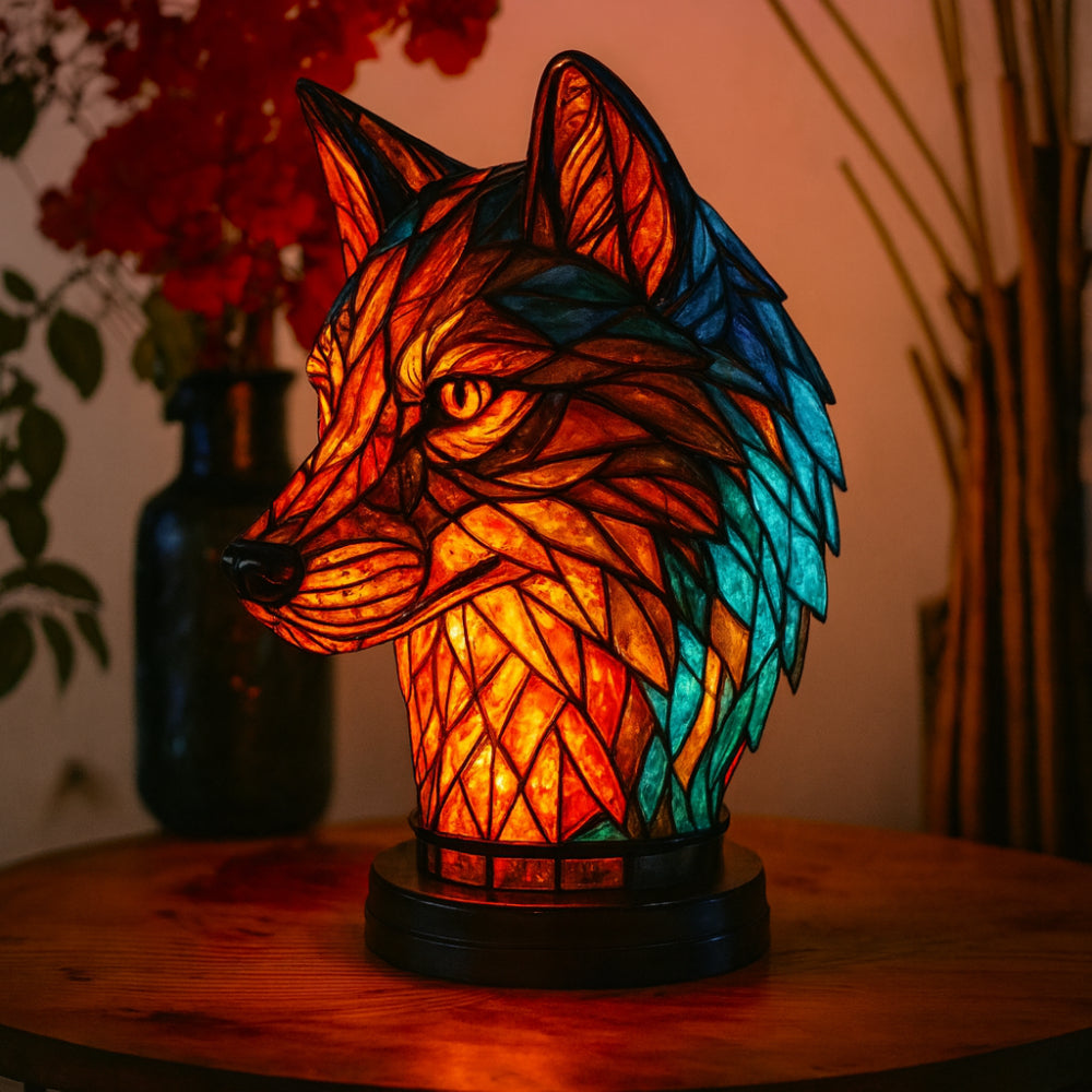 Lampa Stołowa Witrażowa z Motywem Zwierząt