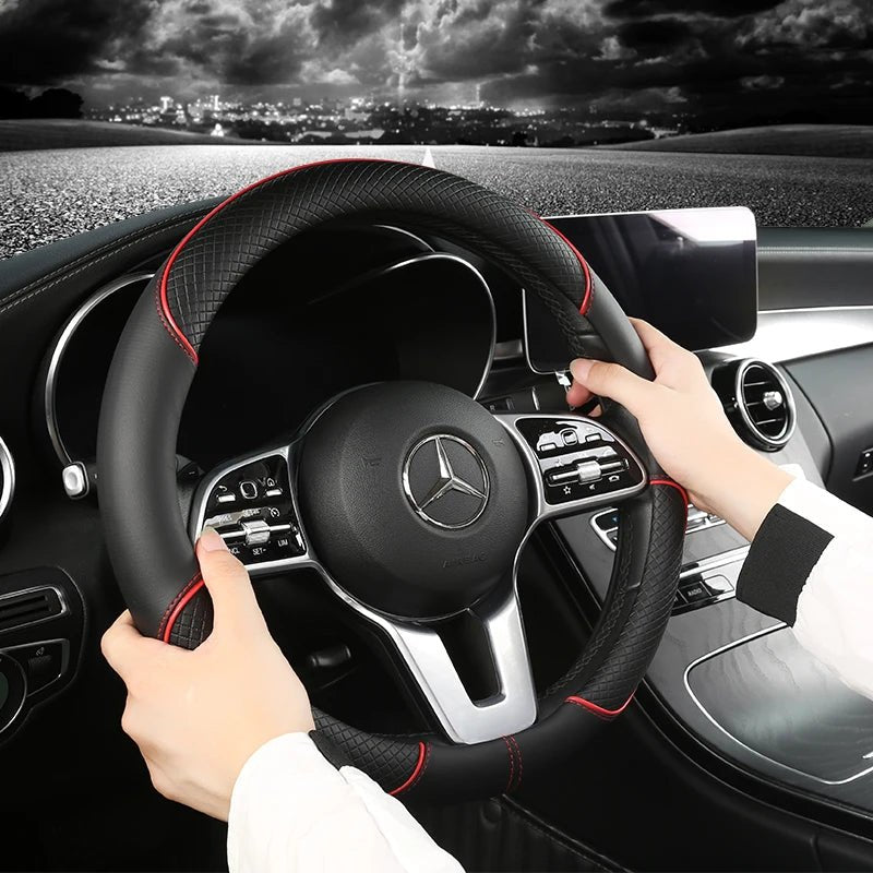 Premium Pokrowiec na Kierownicę z Ekologicznej Skóry z Diamentowym Wzorem Antypoślizgowym dla Zwiększonego Komfortu i Kontroli podczas Jazdy