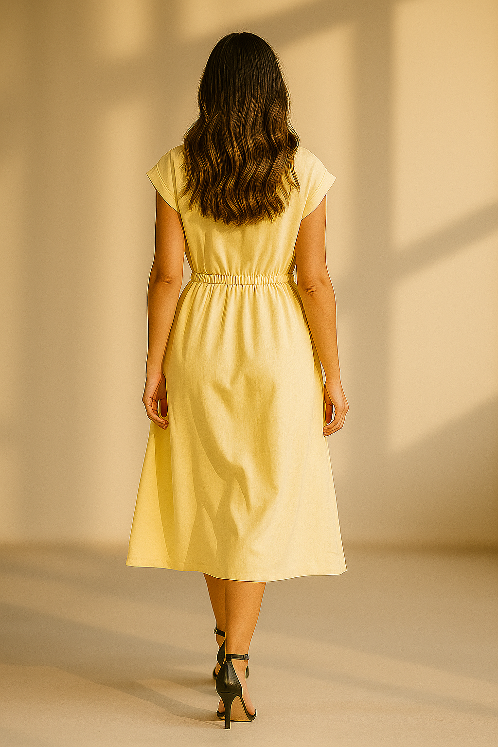 Robe chemise en coton jaune avec ceinture