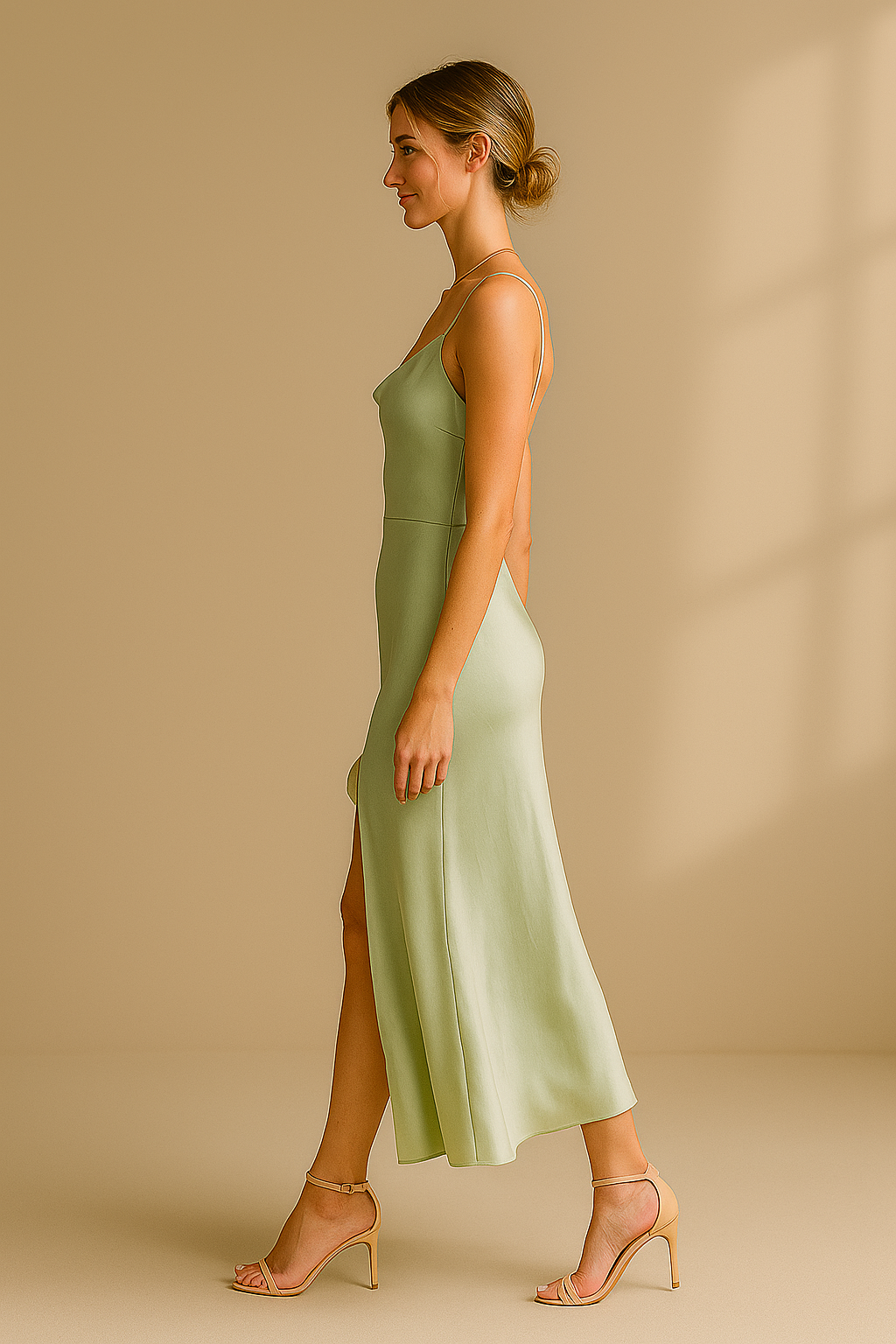 Robe en satin fluide avec fente et dos ouvert