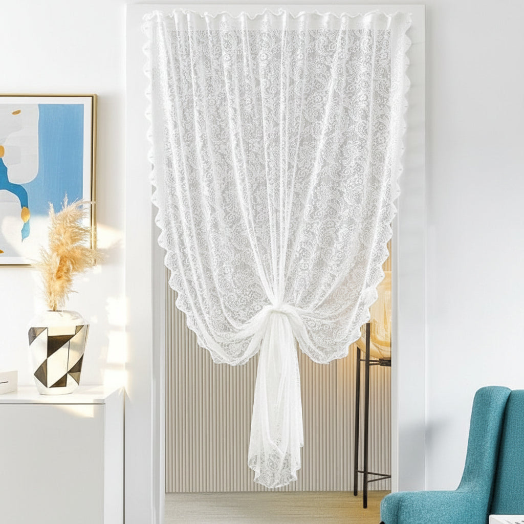 Firanka koronkowa w stylu francuskim z detalem ogona feniksa z koralików