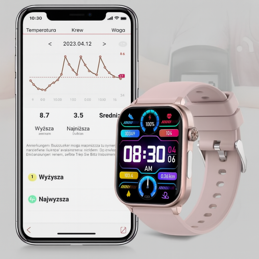 Inteligentny zegarek fitness z monitorowaniem zdrowia, śledzeniem tętna, krokomierzem i GPS