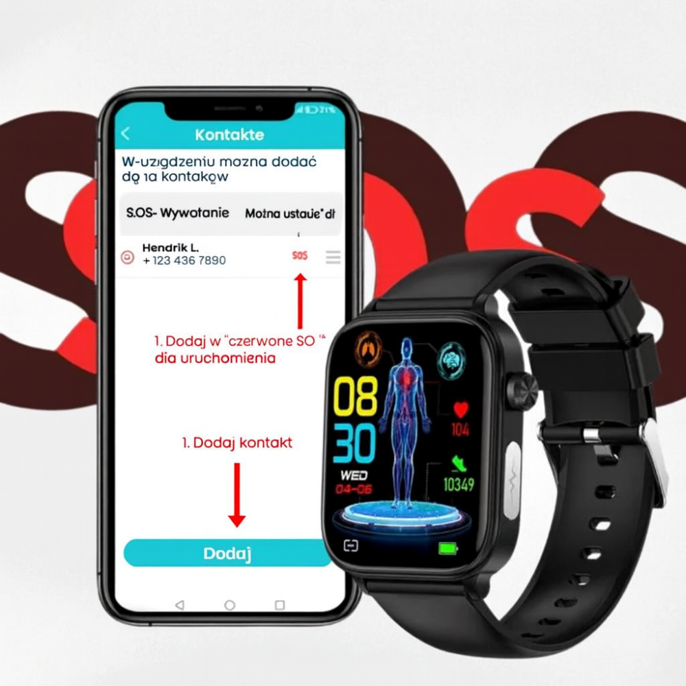 Inteligentny zegarek fitness z monitorowaniem zdrowia, śledzeniem tętna, krokomierzem i GPS