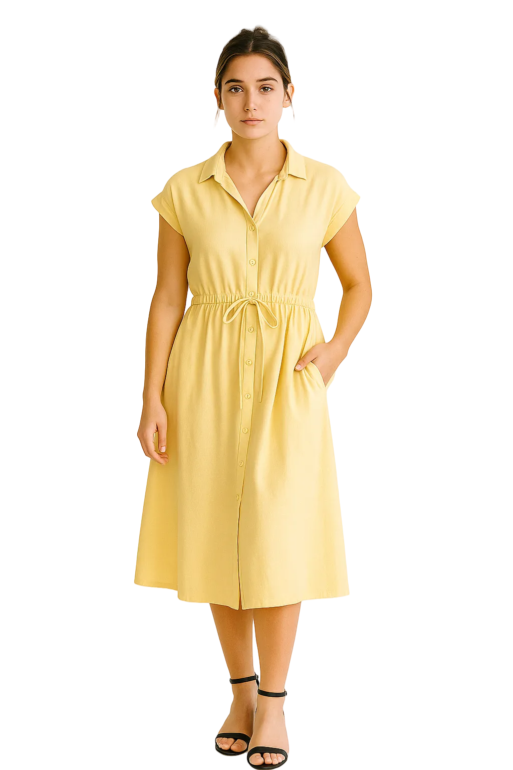Żółta bawełniana sukienka koszulowa z paskiem